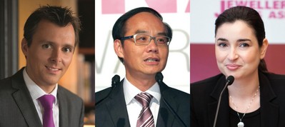 (左起)Gubelin集團(tuán)總裁Raphael Gubelin、周大福珠寶集團(tuán)有限公司董事總經(jīng)理黃紹基、力拓鉆石部市場(chǎng)及銷(xiāo)售大中華代表處經(jīng)理馬麗詩(shī)