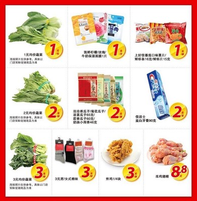 沃爾瑪及好又多門店推出 “1元、2元、3元、5元、8.8元、9.9元”等價位的400個 “均一價” 特惠商品